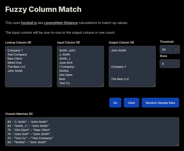 Fuzzy Column Match screenshot